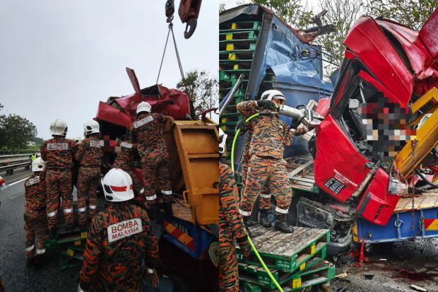Driver dies in two-lorry collision on North-South Expressway near Ayer ...
