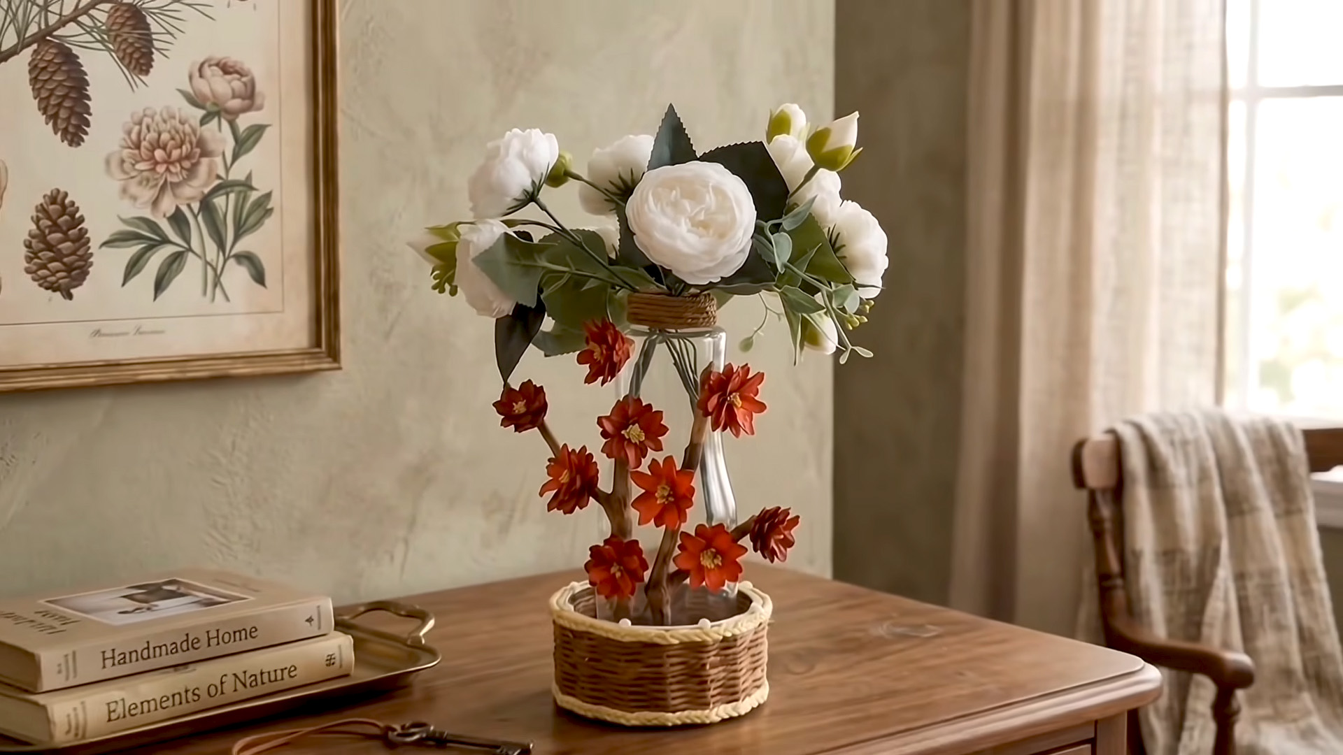 DIY fall decor made from pinecones and fallen branches