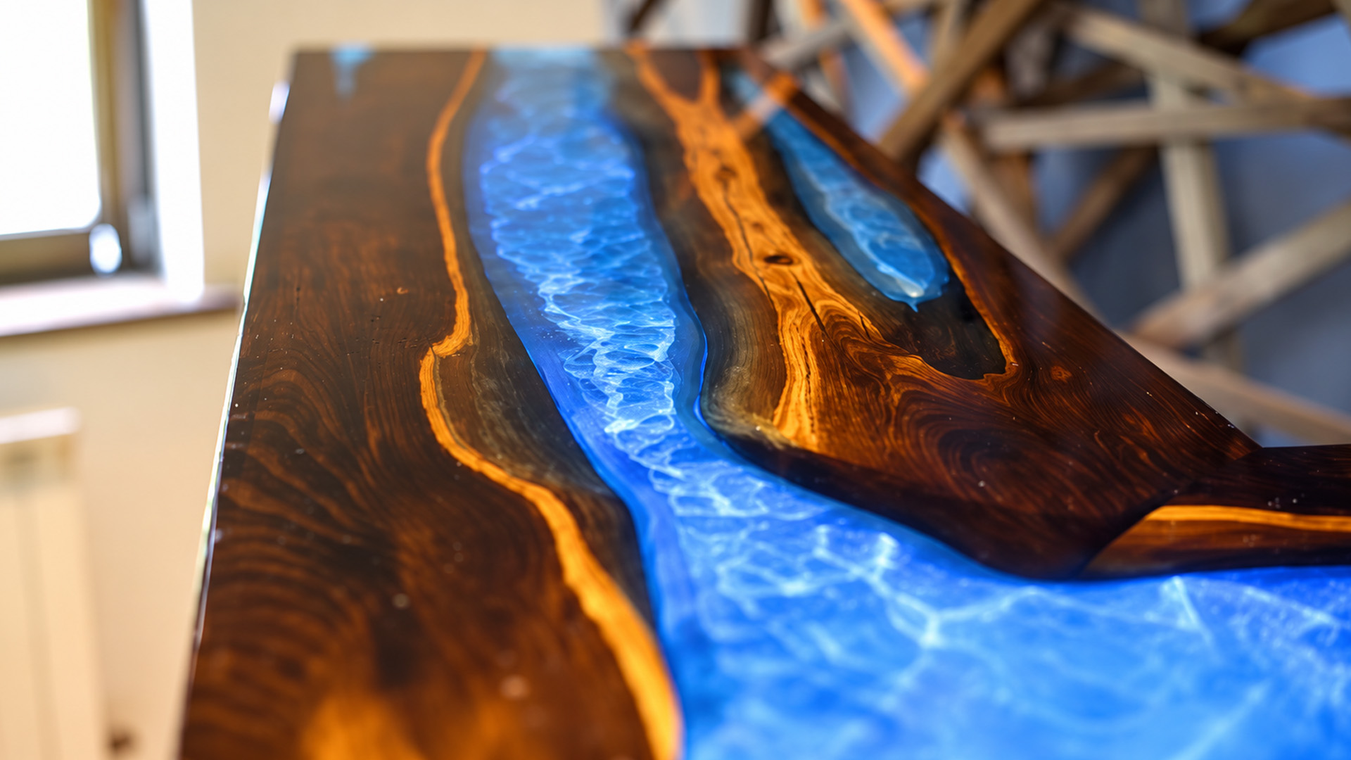 DIY epoxy resin ocean table woodworking project