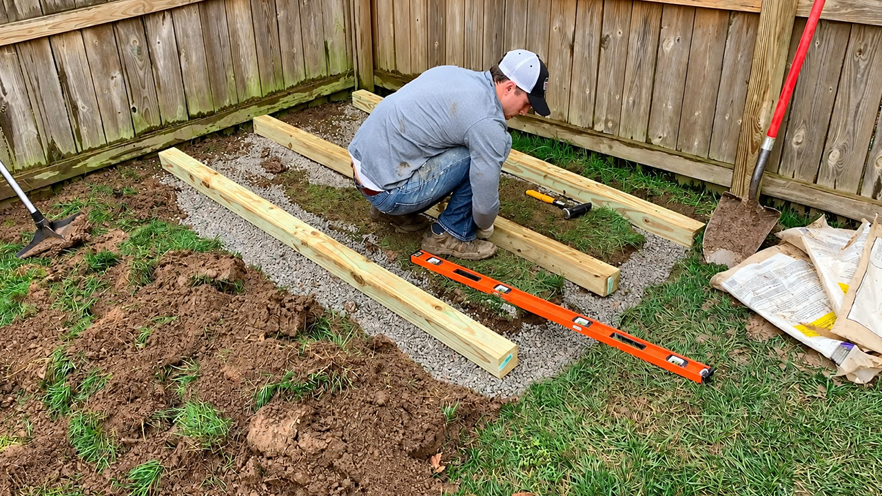 Easy DIY gravel shed foundation build