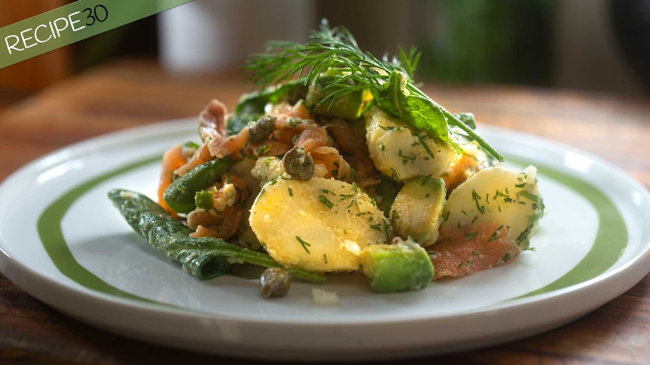 Easy avocado & smoked salmon potato salad
