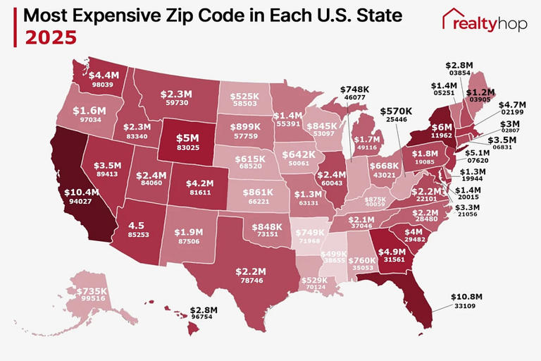 The most expensive zip code in every state, mapped
