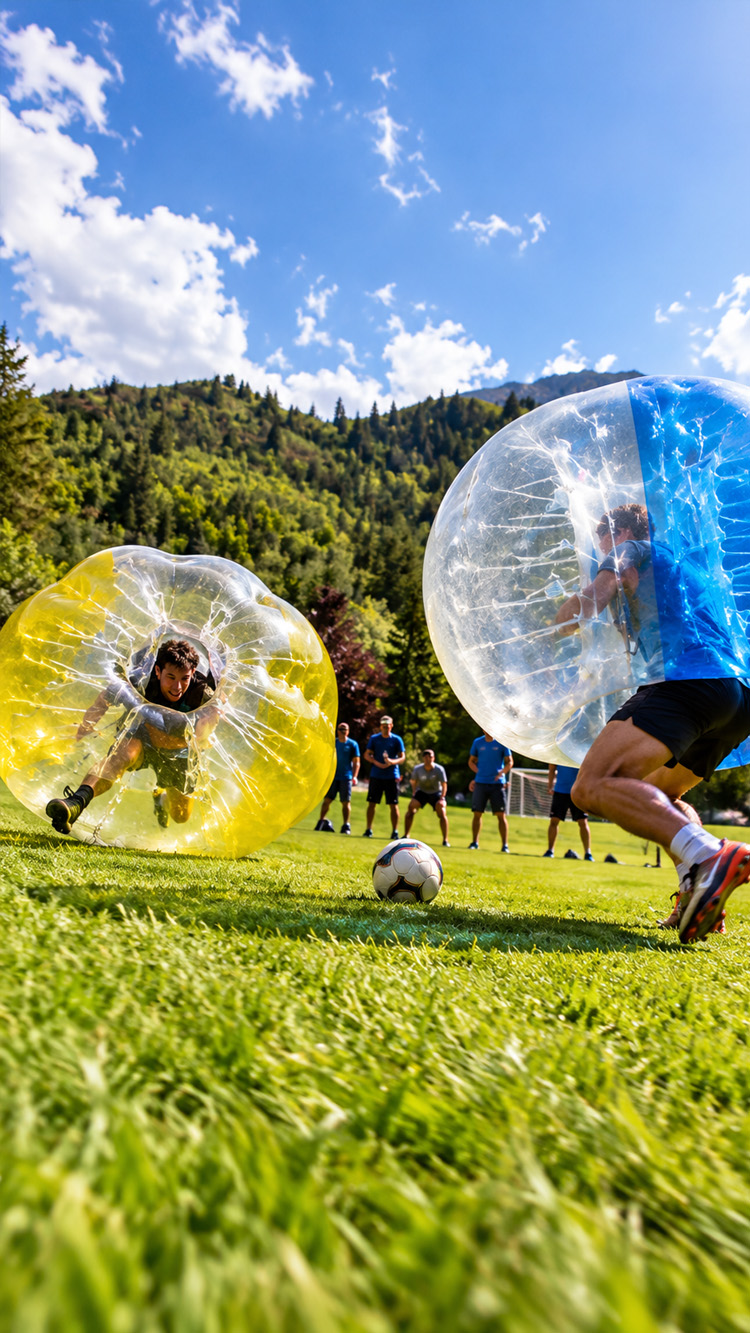Giant zorb balls create an unforgettable soccer game