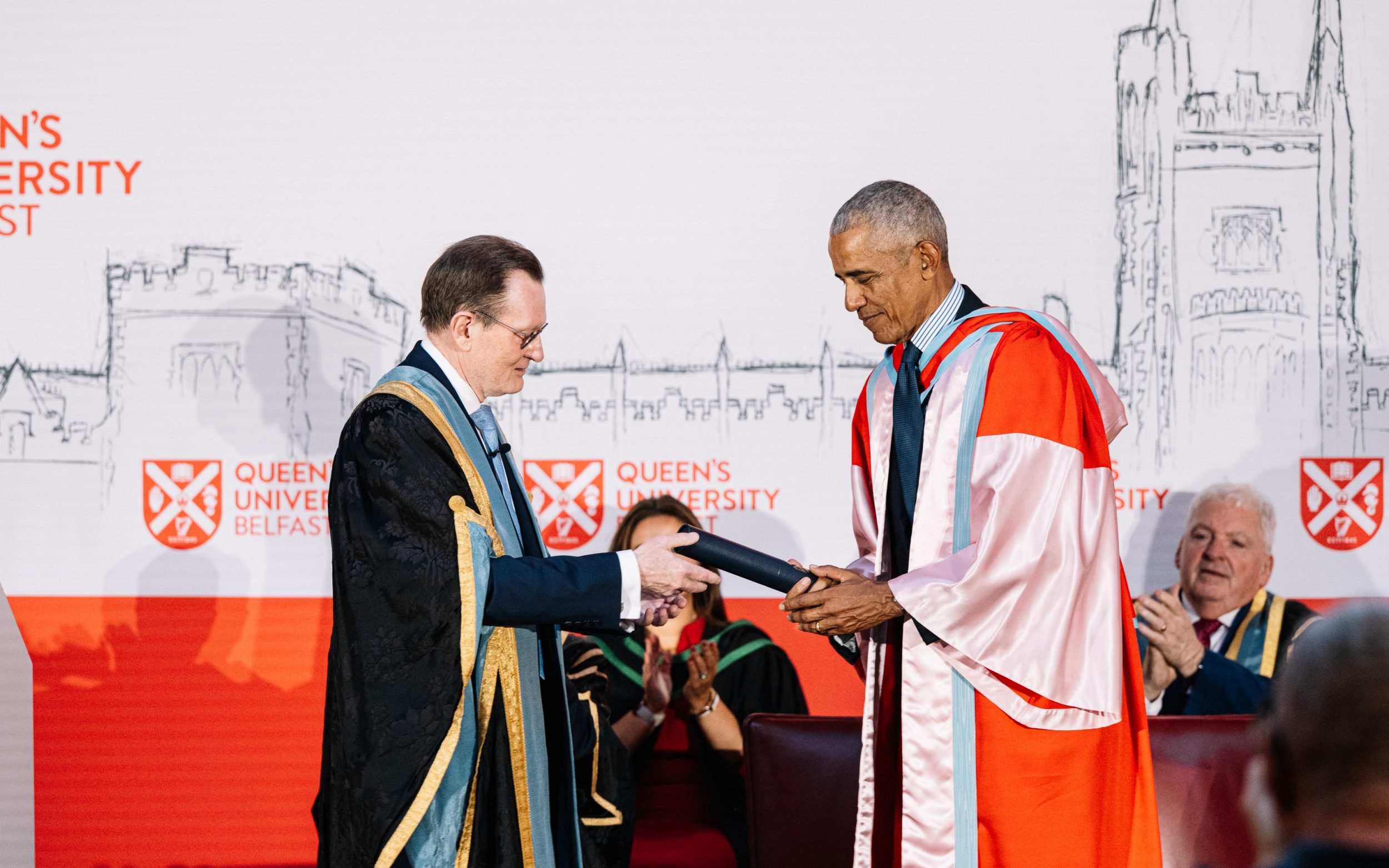 The former US president received an honorary degree from Queen’s University Belfast - PA/Queen's University Belfast