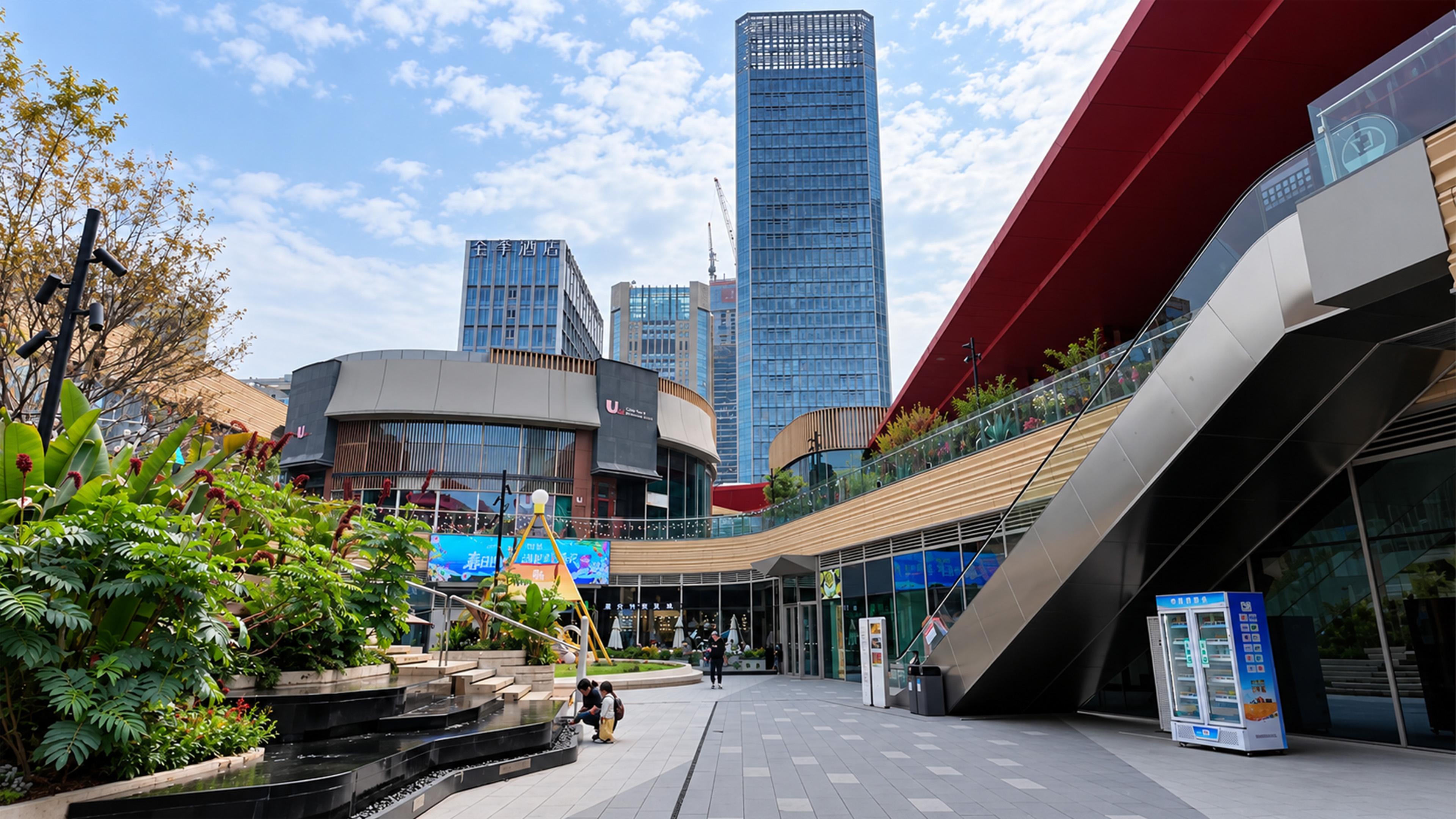 China’s outdoor mall opens beneath tall glass office towers