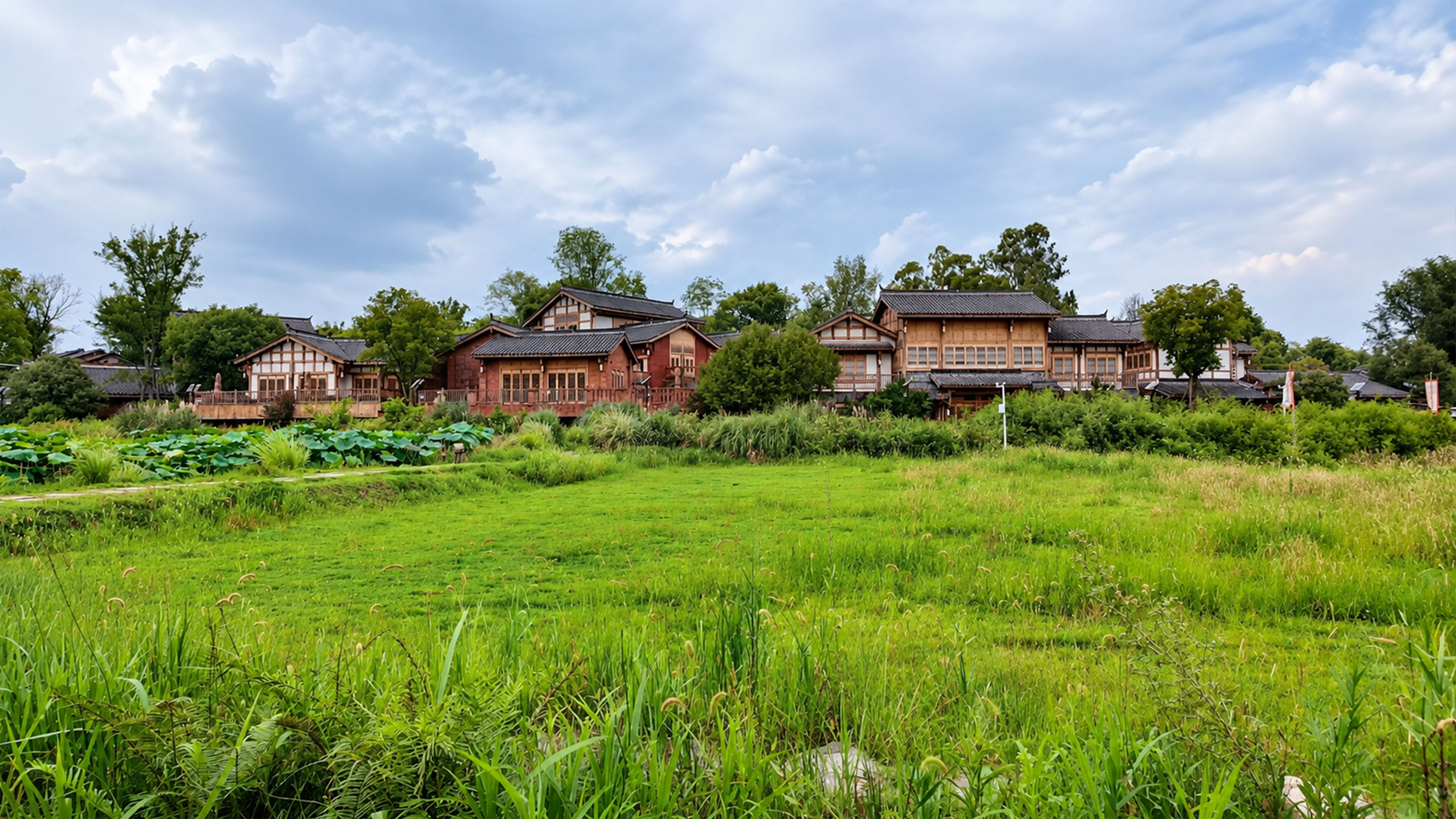 China hides a traditional wooden village behind green wetlands