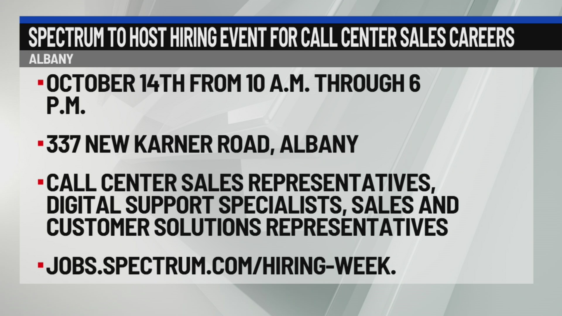 Spectrum to host hiring event for call center sales careers