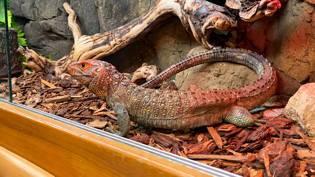 Beautiful colors hide caiman lizard’s powerful jaw