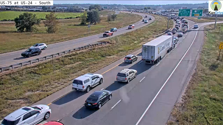 Traffic backed up on US-75 southbound in Topeka due to crash