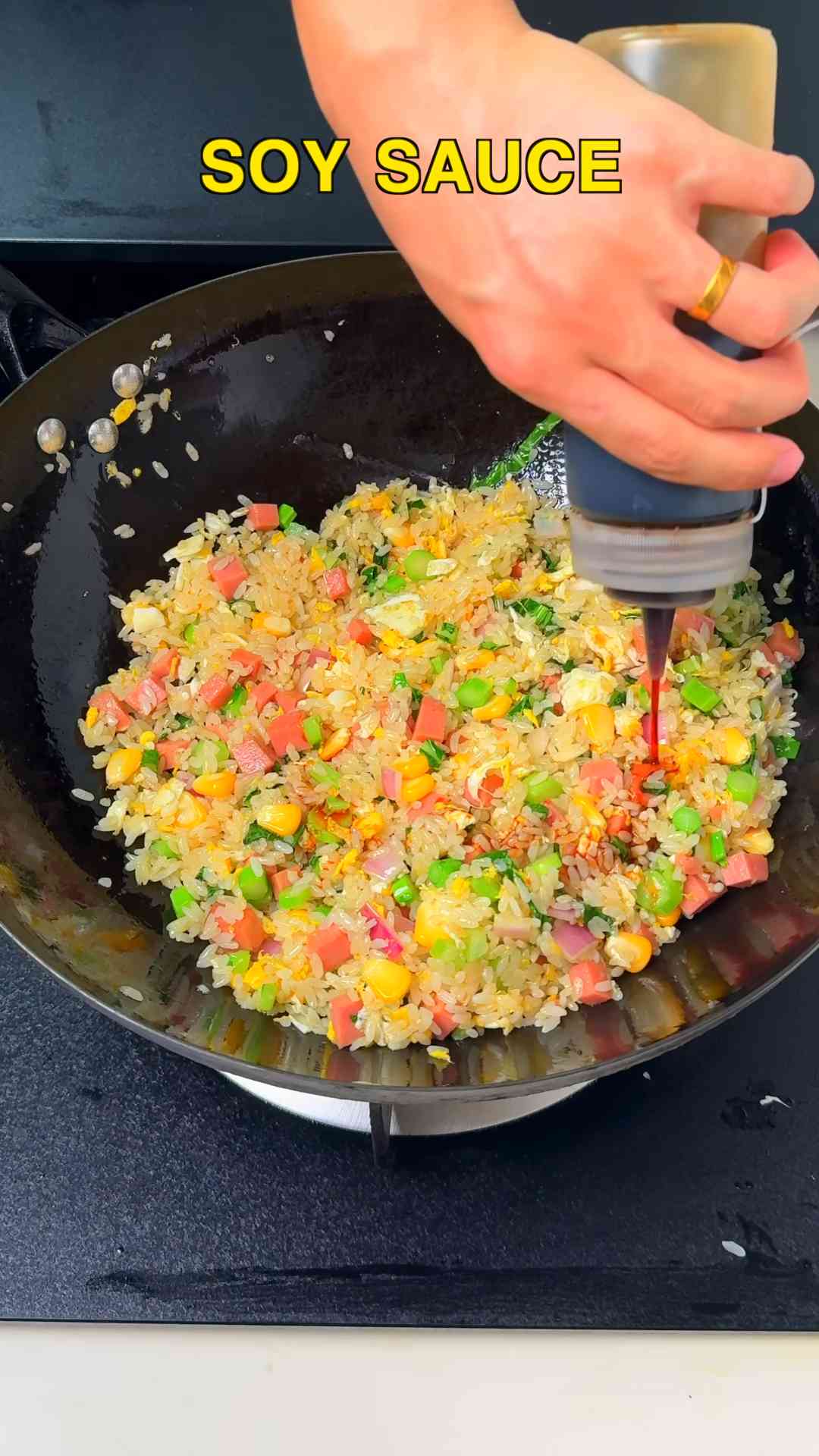 Luncheon meat and corn egg fried rice