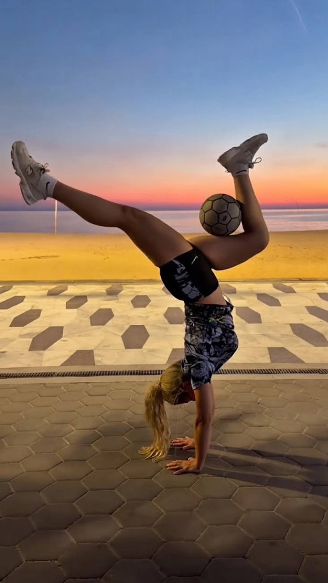 Football freestyle and handstand tricks showcase