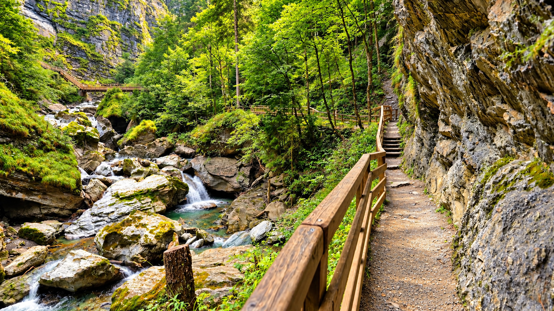Cascate e ponti in legno nella gola di Kitzlochklamm in Austria (4K)