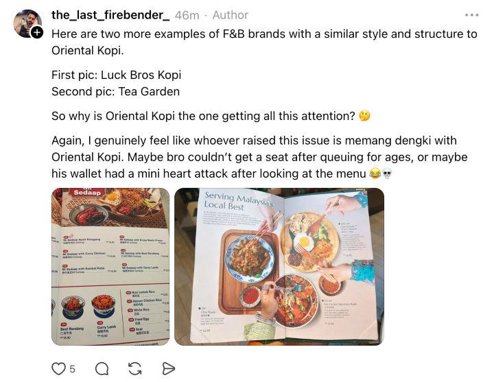 Oriental Kopi under fire for menu only being in English and Chinese