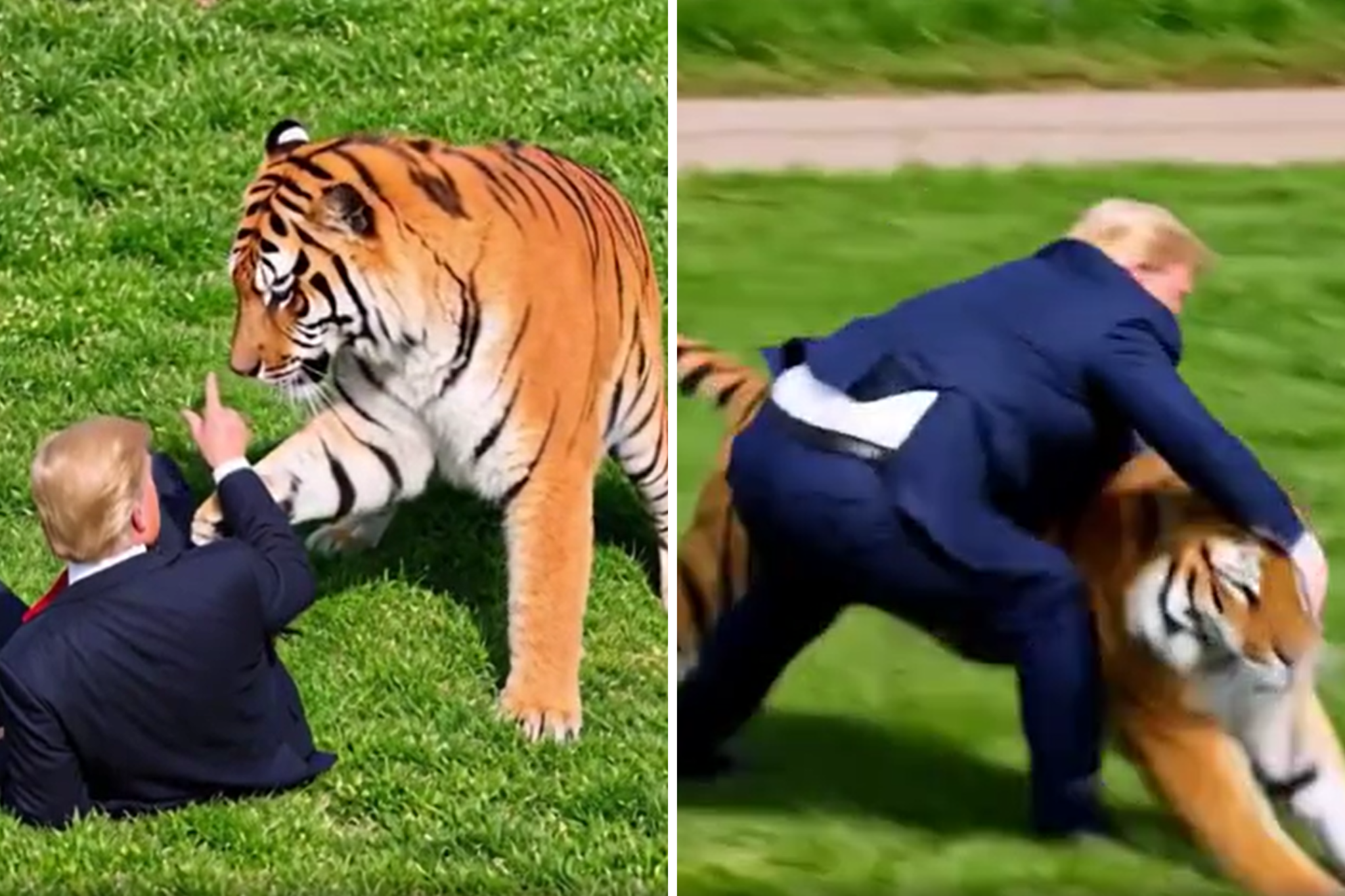 Donald Trump posts AI video of himself tackling killer zoo tiger