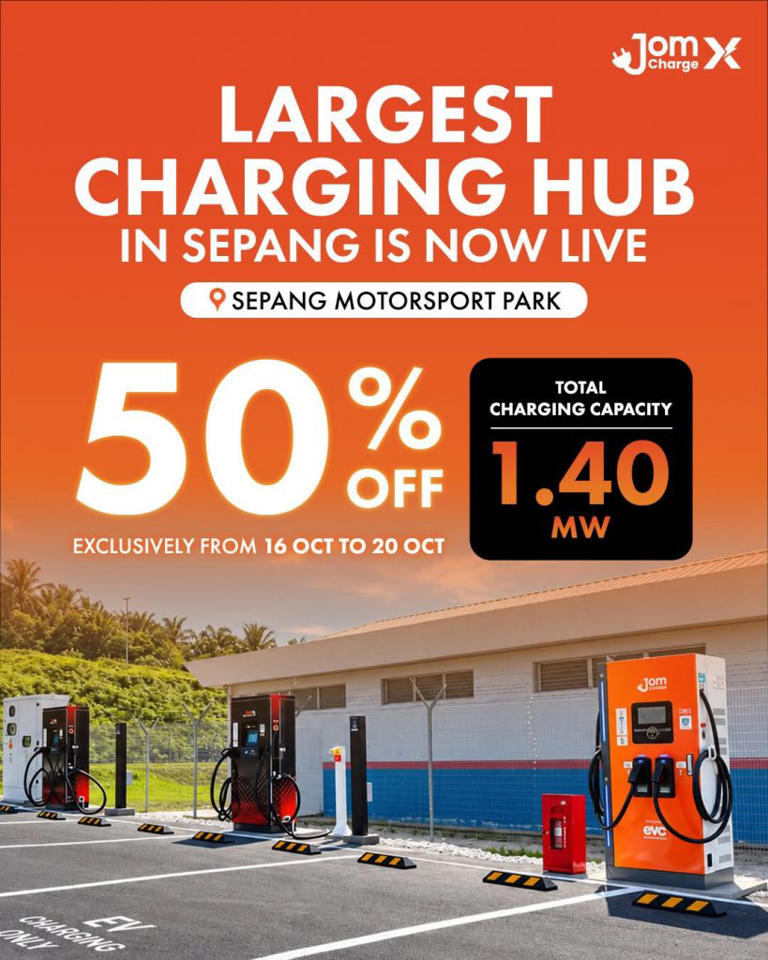 JomChargeX 1.4MW EV charging hub with 13 bays at Sepang now live. 50% ...