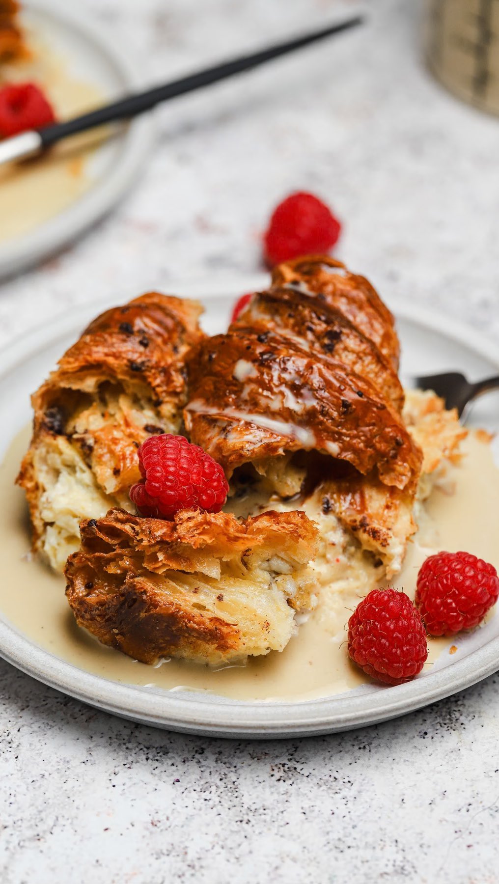 Croissant bread pudding with espresso creme anglaise