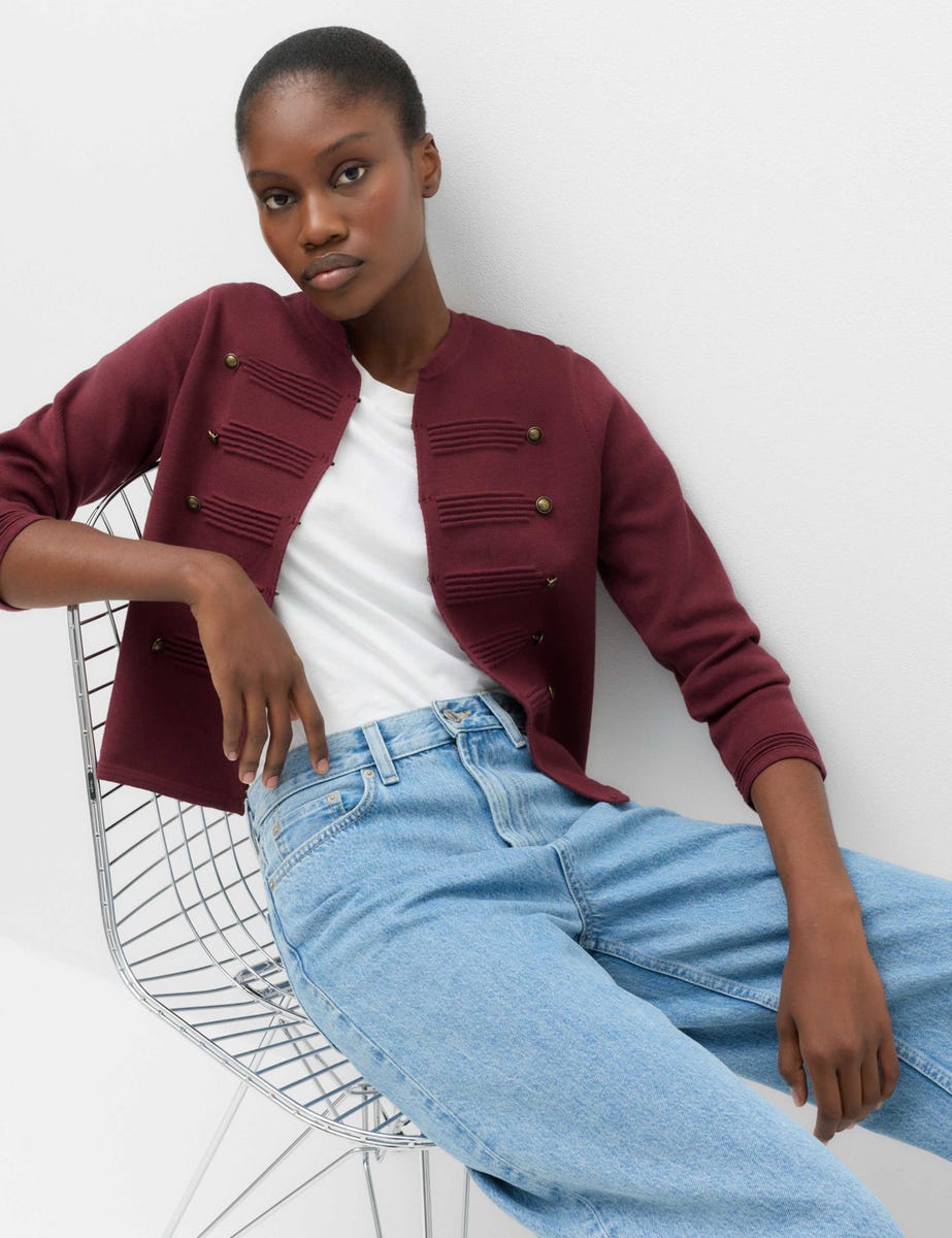 M&S’s £45 burgundy knitted jacket is the military-style layer you’ll ...