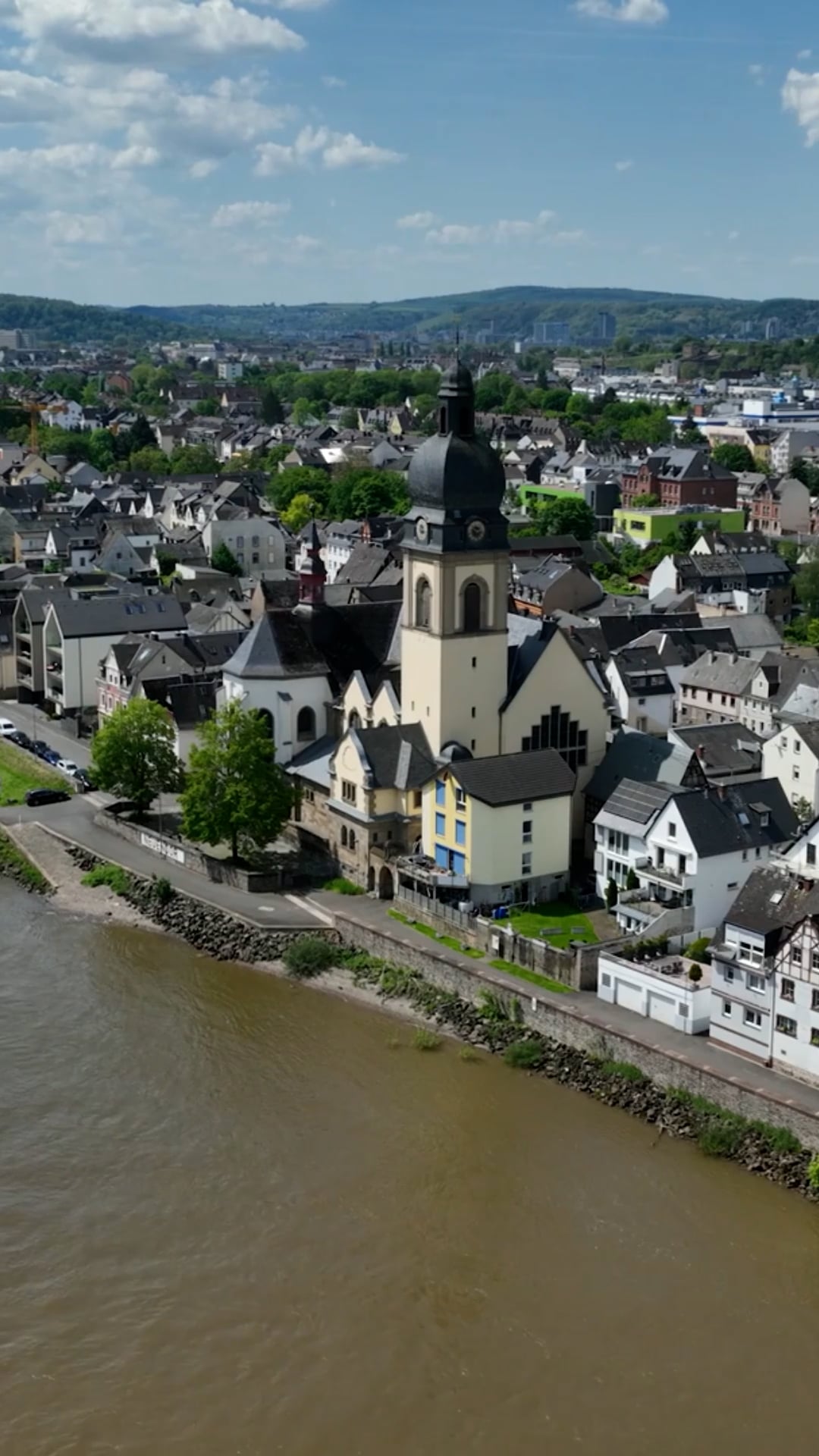 Koblenz, Germany: Drone soars over river confluence