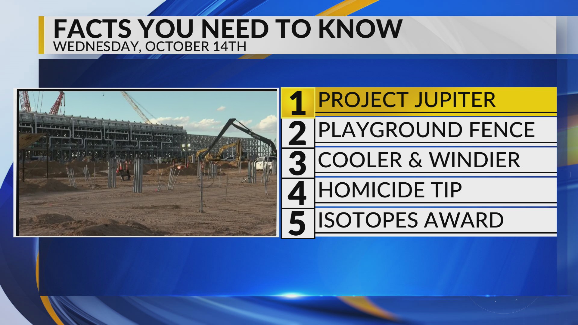 KRQE newsfeed: Project Jupiter, playground fence, cooler and windy ...