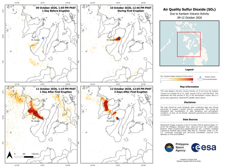 PhilSA map shows spread of Kanlaon Volcano's sulfur dioxide emissions
