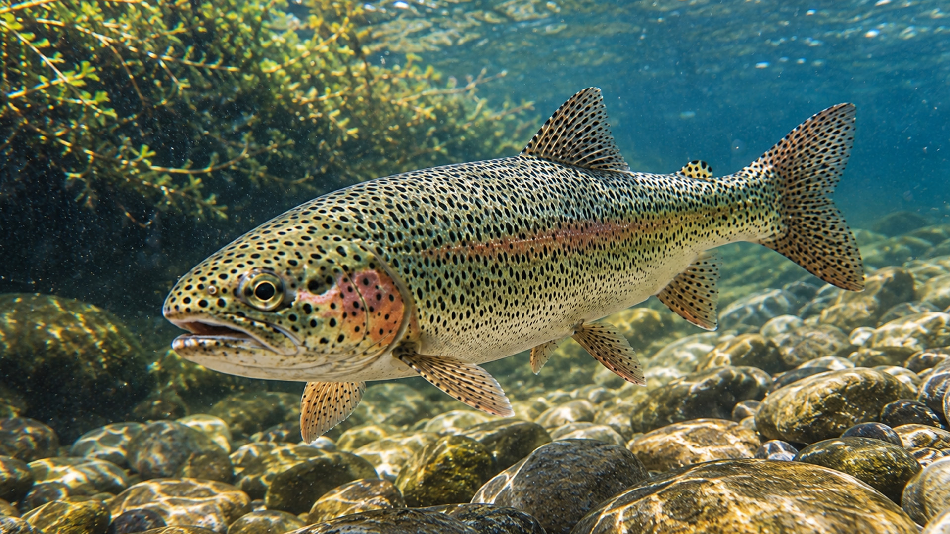 Underwater camera waited in this river until a rainbow trout passed ...