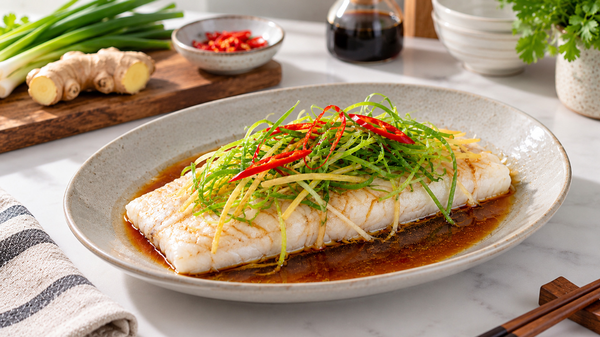 Steamed soy ginger fish made in minutes