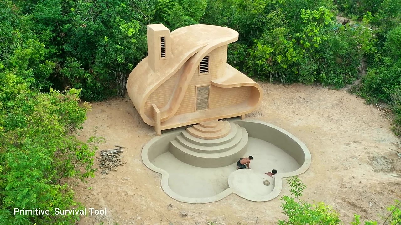 Building an underground house with a water slide in 15 days