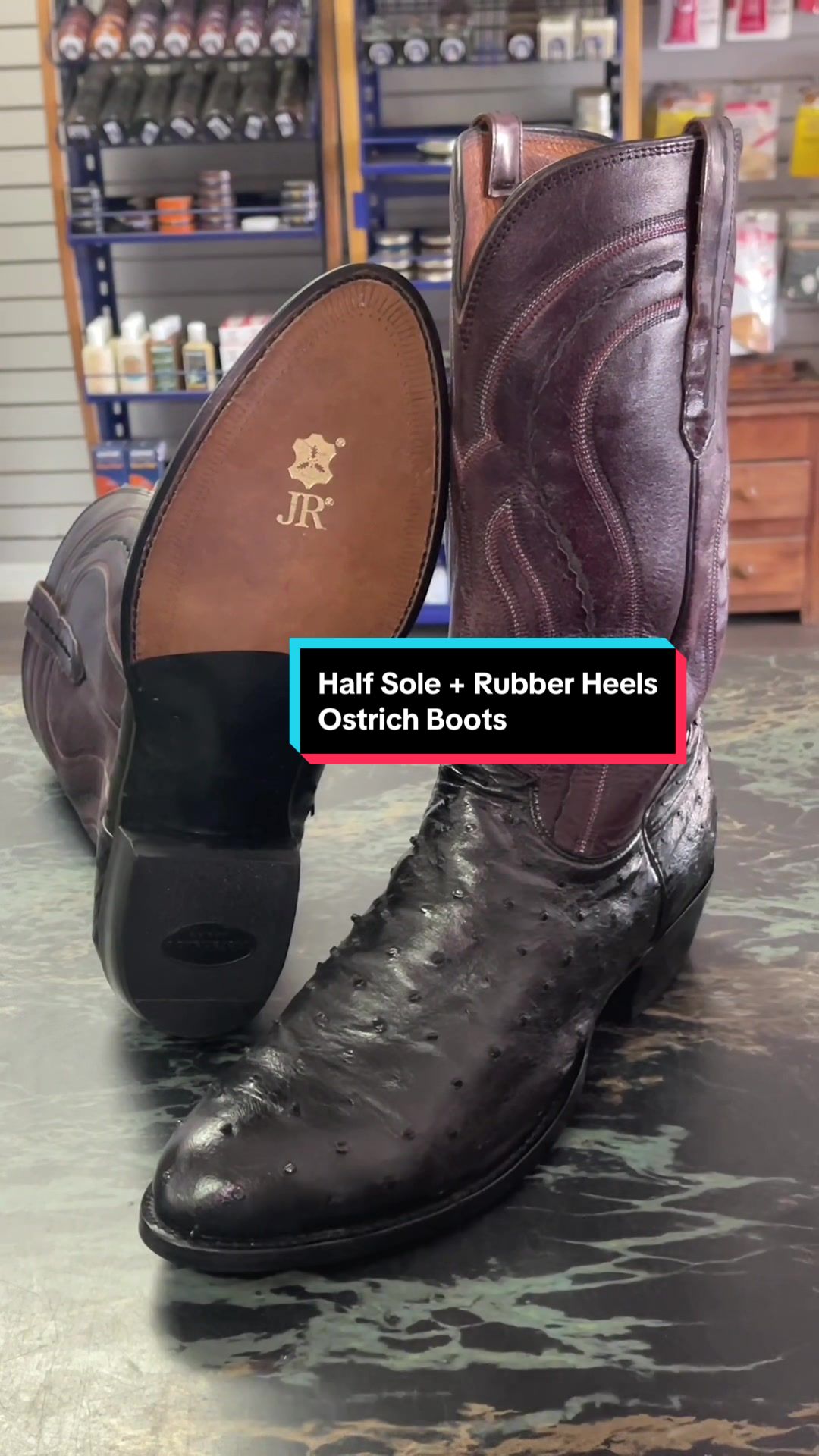 Ostrich boot half sole and rubber heel replacement