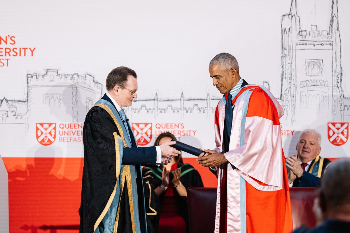 Former President Obama receives honorary degree in Northern Ireland