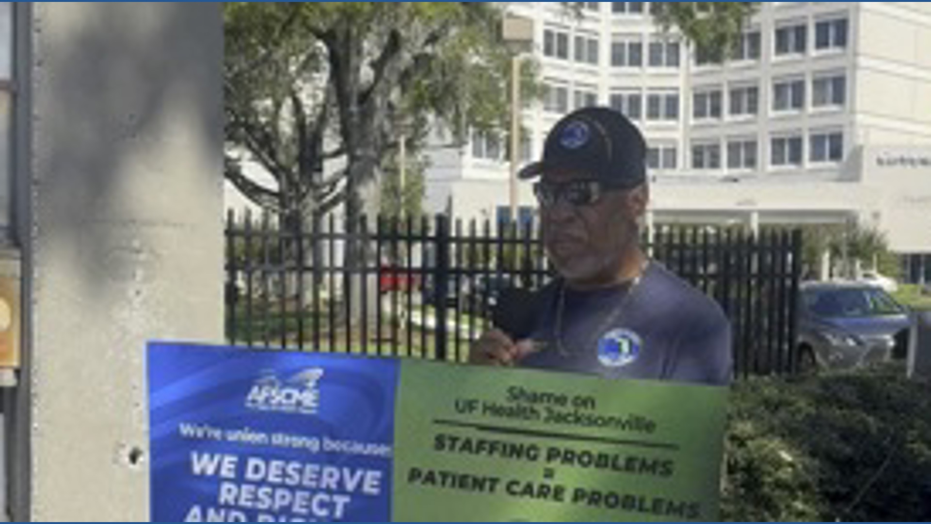 Unfair labor protest rallies outside UF Health Jacksonville