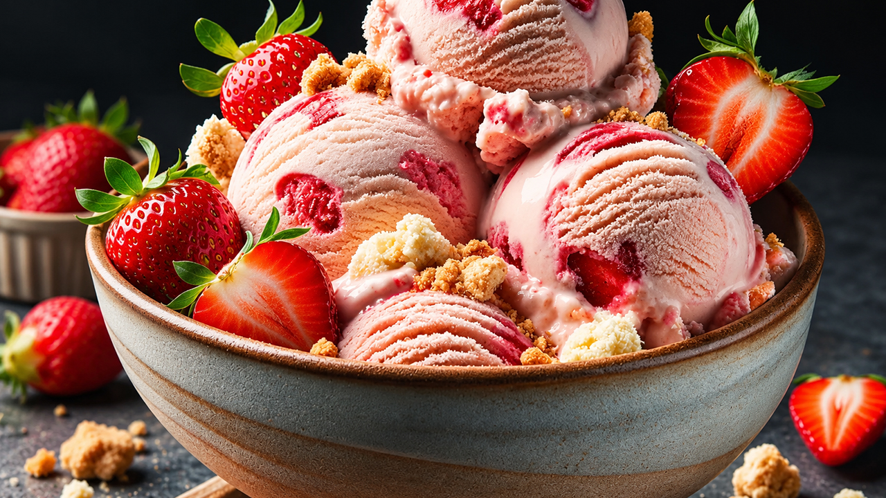 No ice cream machine needed for this creamy strawberry cheesecake dessert