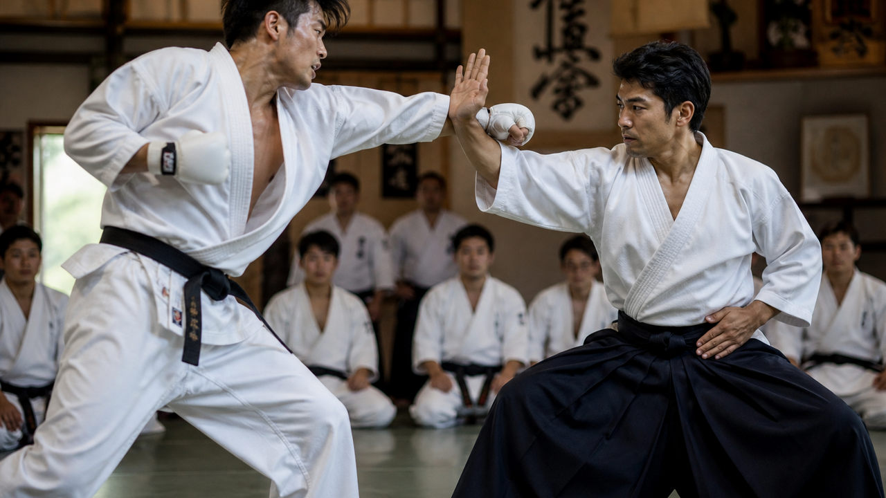 Aikido master surprises karate black belt with unusual kicks in sparring