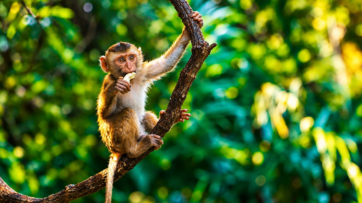 The charming moment a little monkey enjoys its food