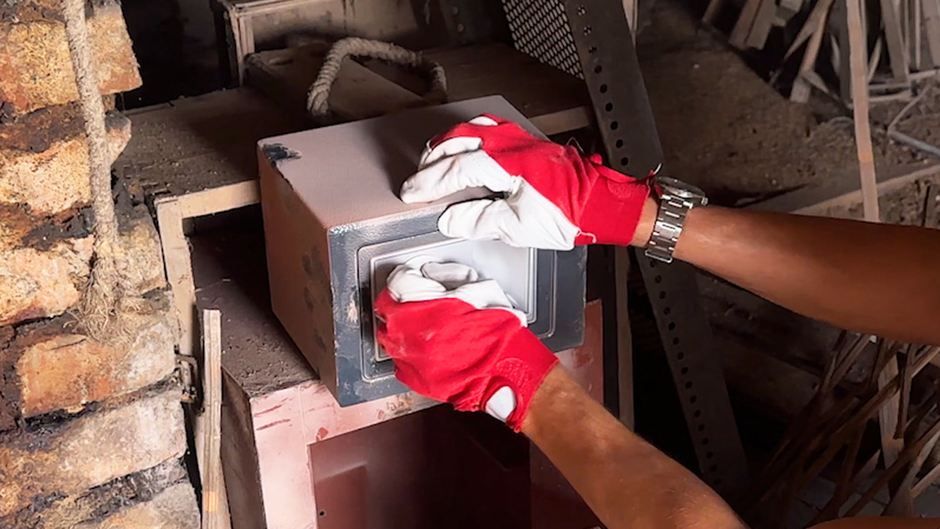 A homeowner discovers a mysterious hidden safe in the attic of a newly ...