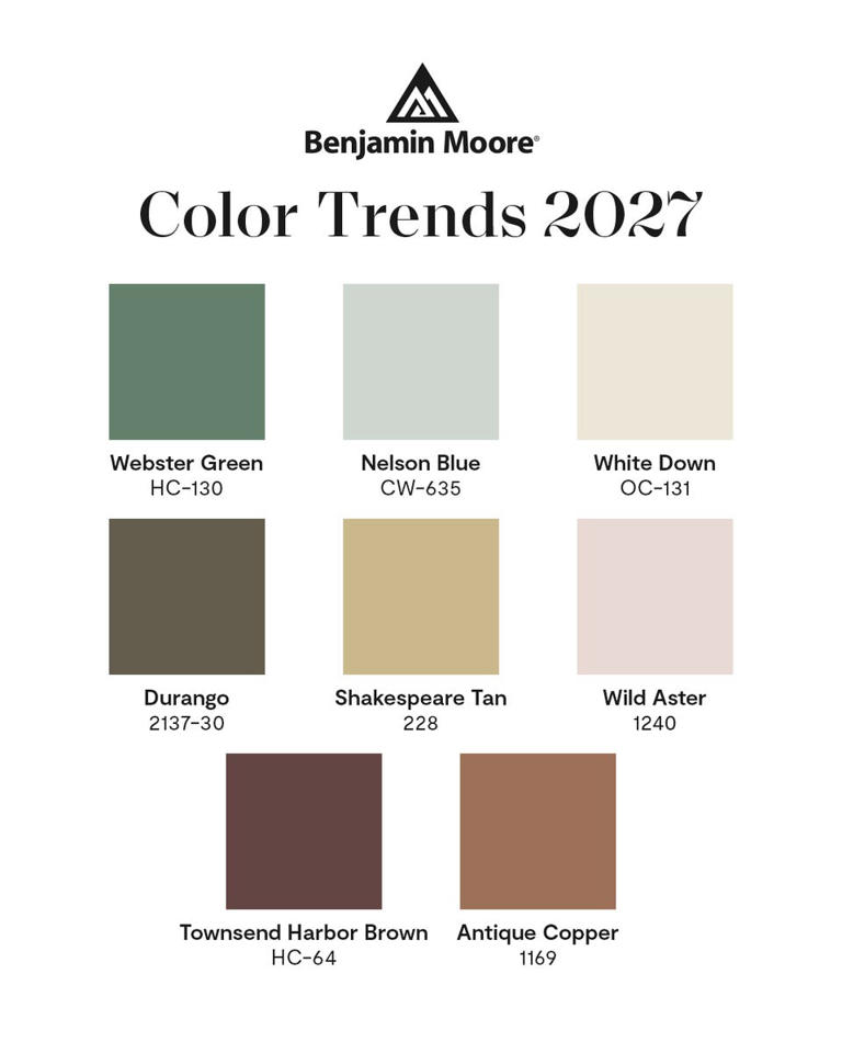 Benjamin Moore’s 2027 color trends palette features 8 versatile ...