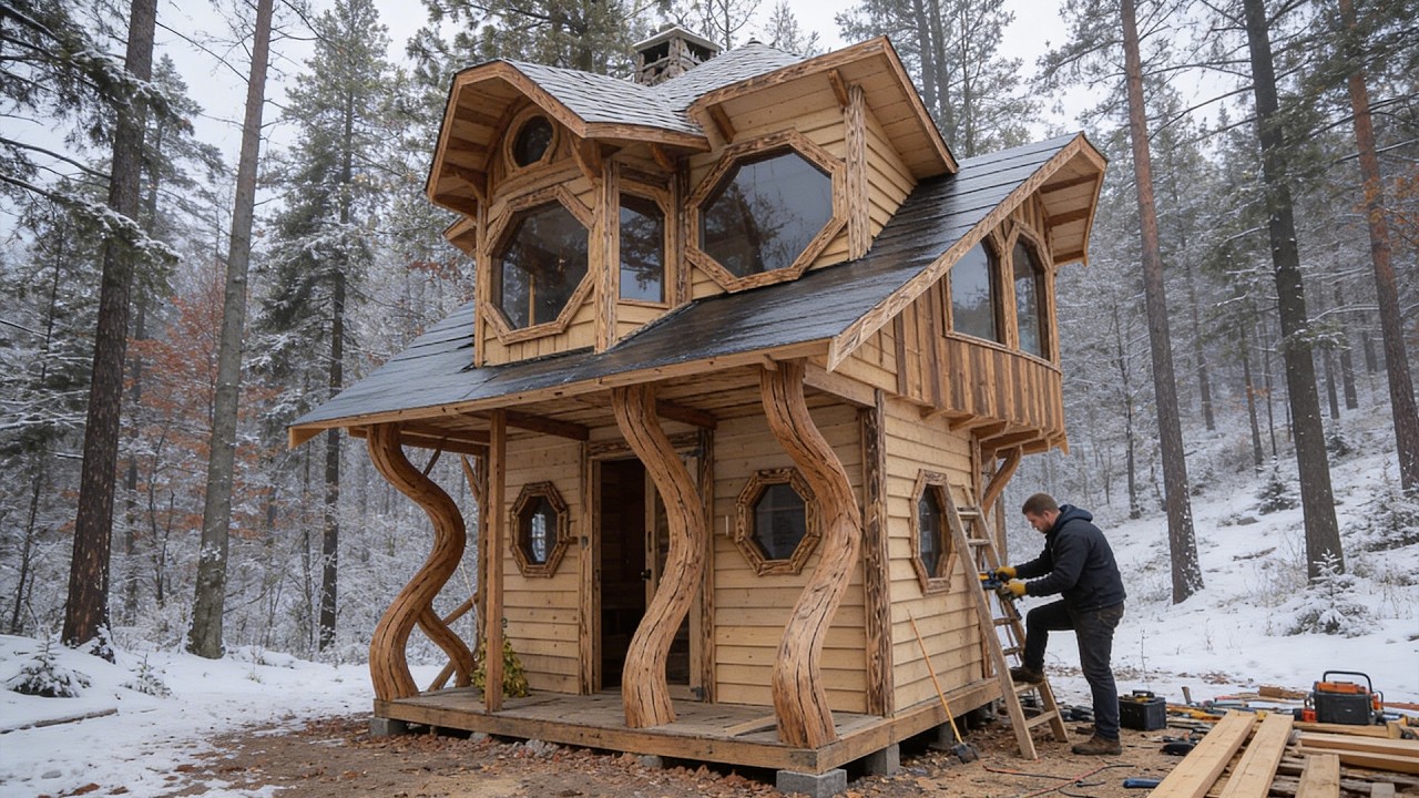 Building a two-story wooden house in the forest | Start to finish
