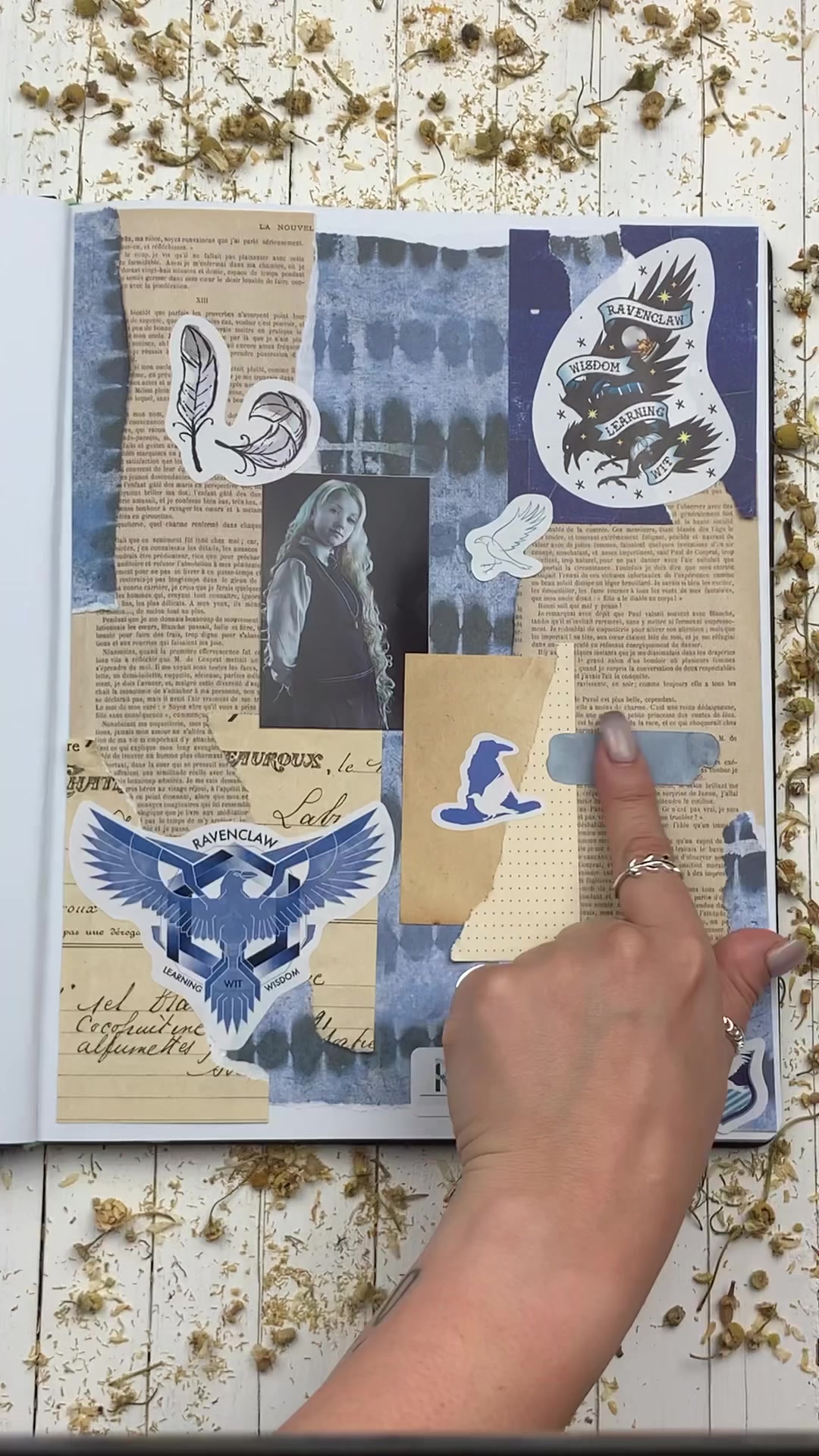 Ravenclaw junk journal spread for Harry Potter fans