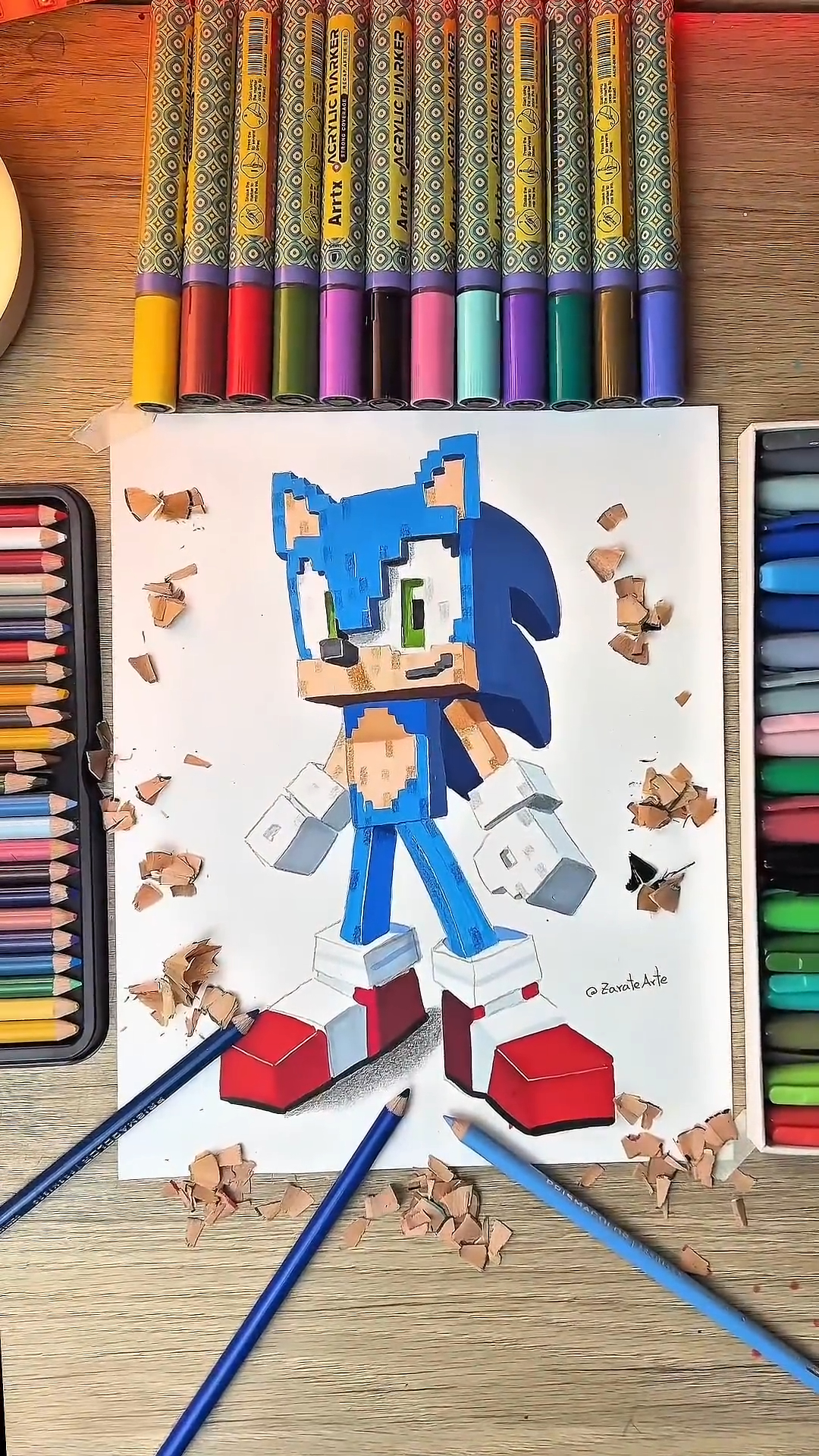 Dibujo a Sonic con estilo de Minecraft
