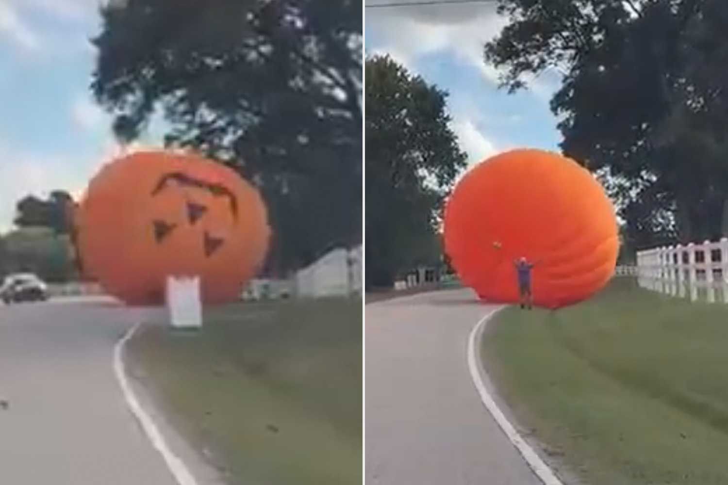 Massive inflatable pumpkin rolls down road to the delight and concern ...
