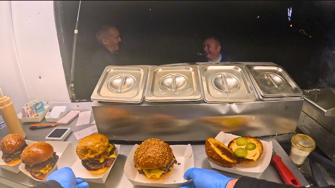 Burger truck chaos at evening rush