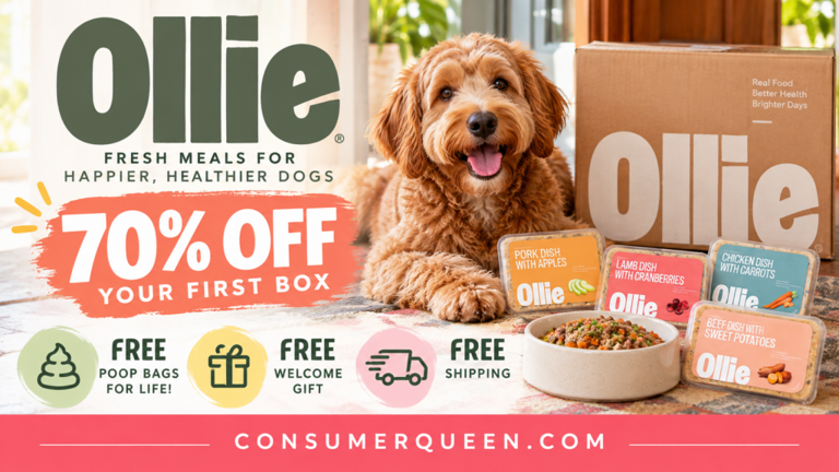 Ollie dog food 70% off first box + free gifts!
