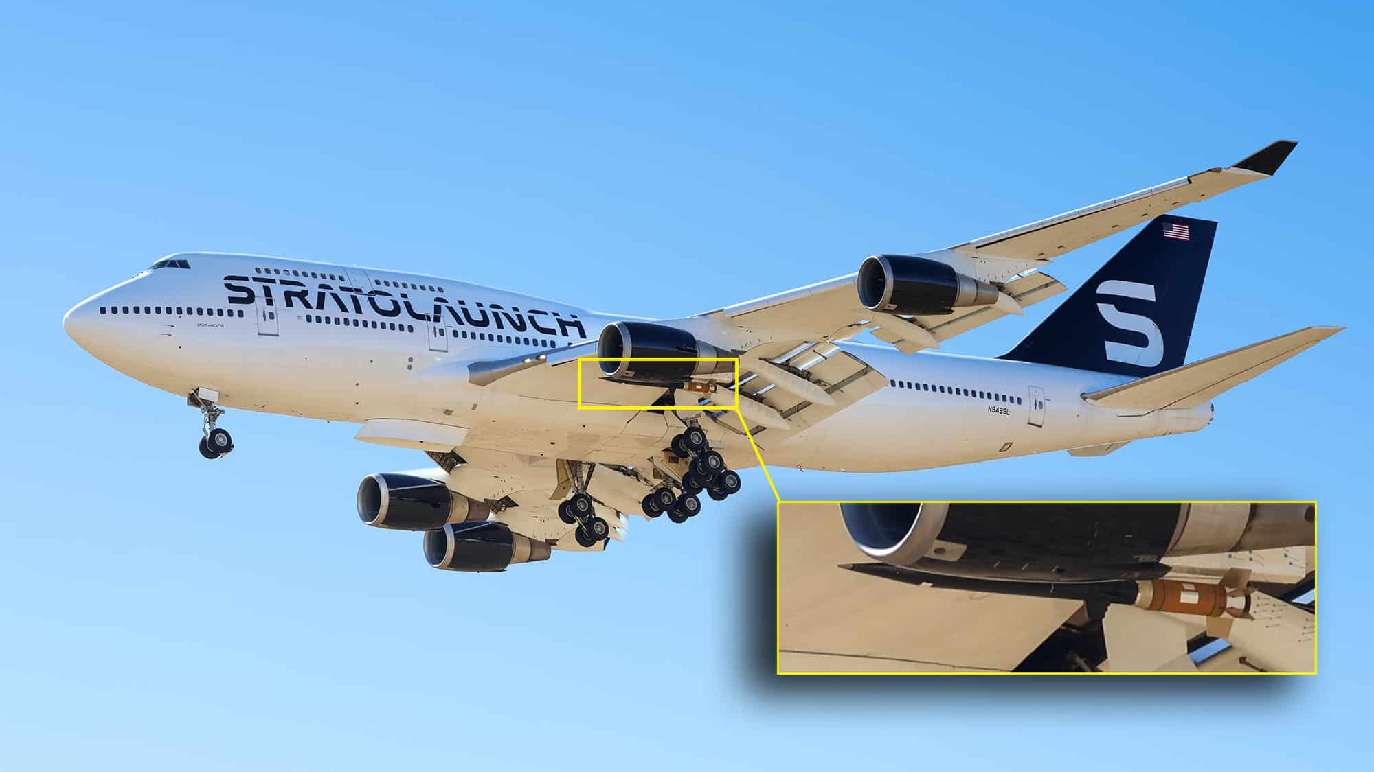 Stratolaunch's Boeing 747 spotted with previously unseen rocket under ...