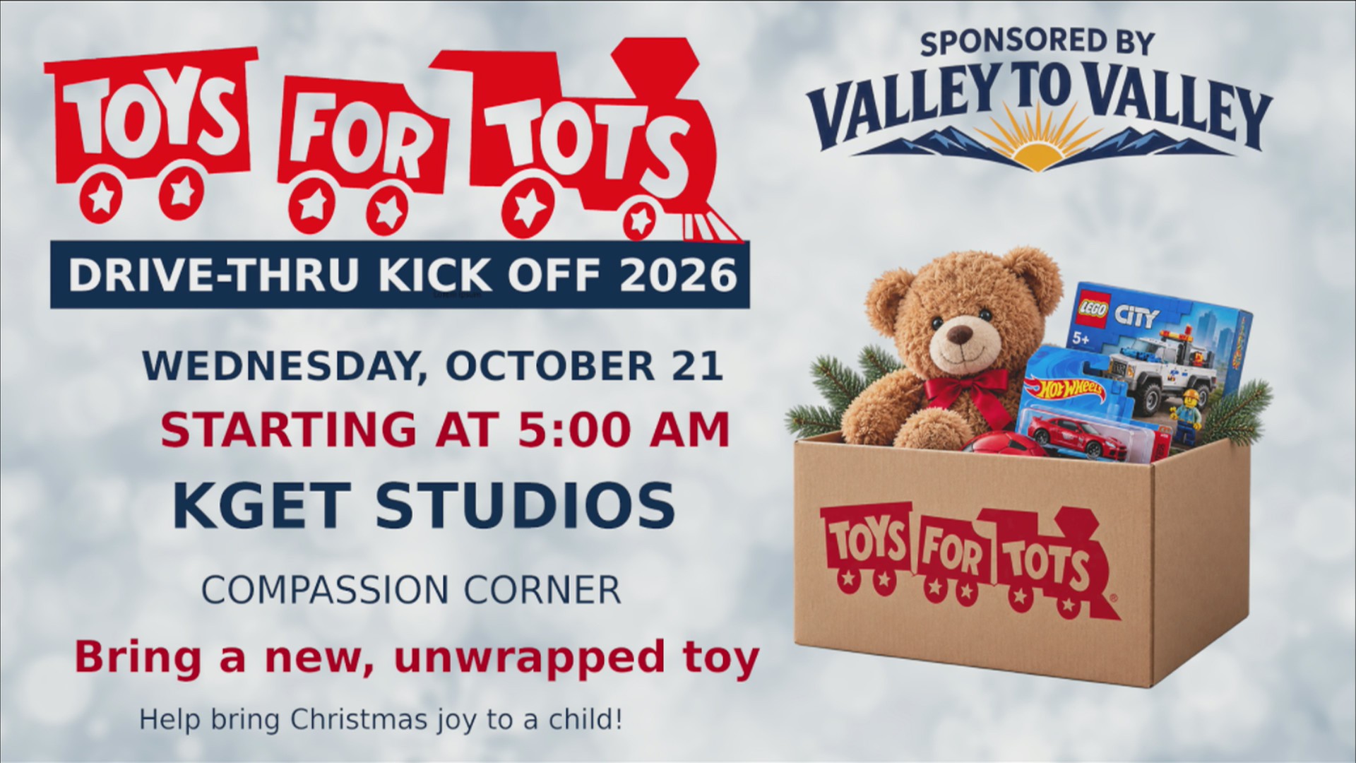 Toys for Tots 2026 drive-thru set for Oct. 21 at Compassion Corner