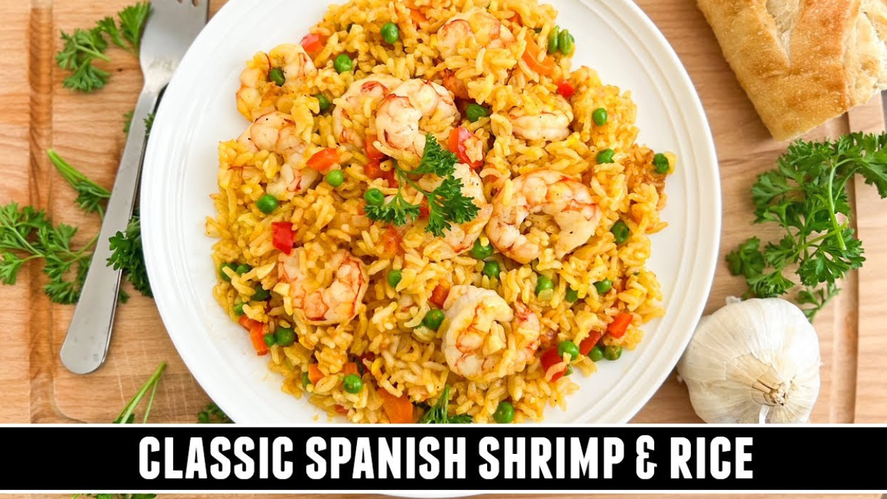 Spanish shrimp and rice with rich Mediterranean flavor