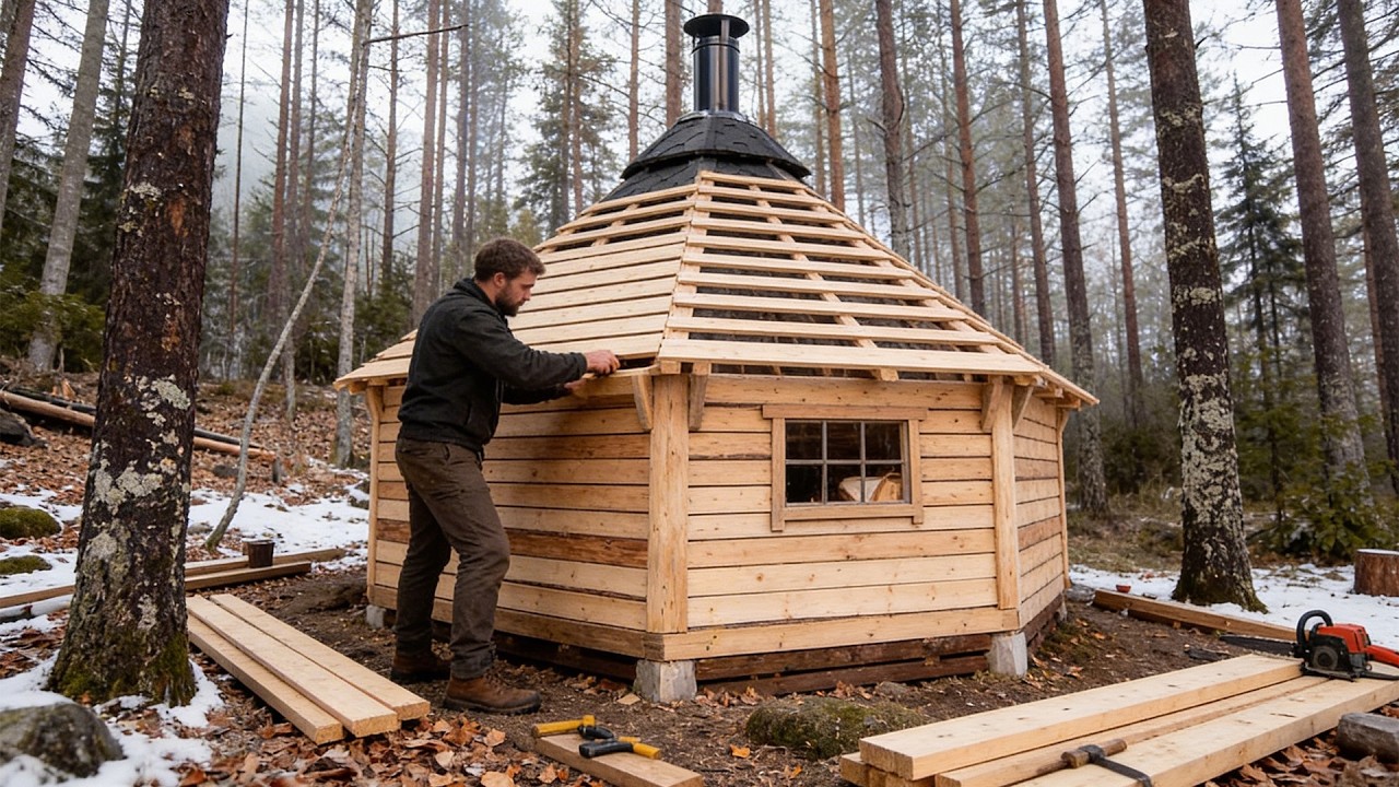 I built a round stone hut in the forest in 62 days