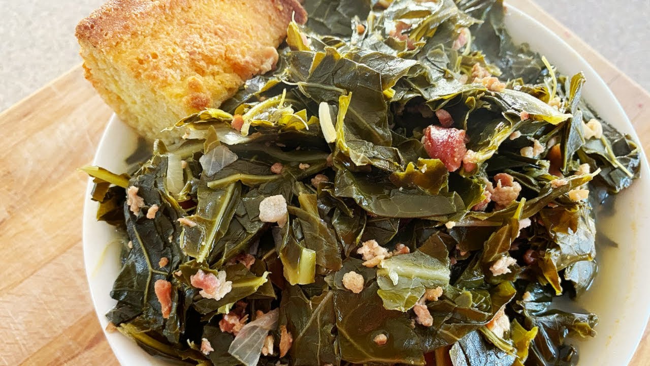 Southern-style collard greens with tender smoky bacon
