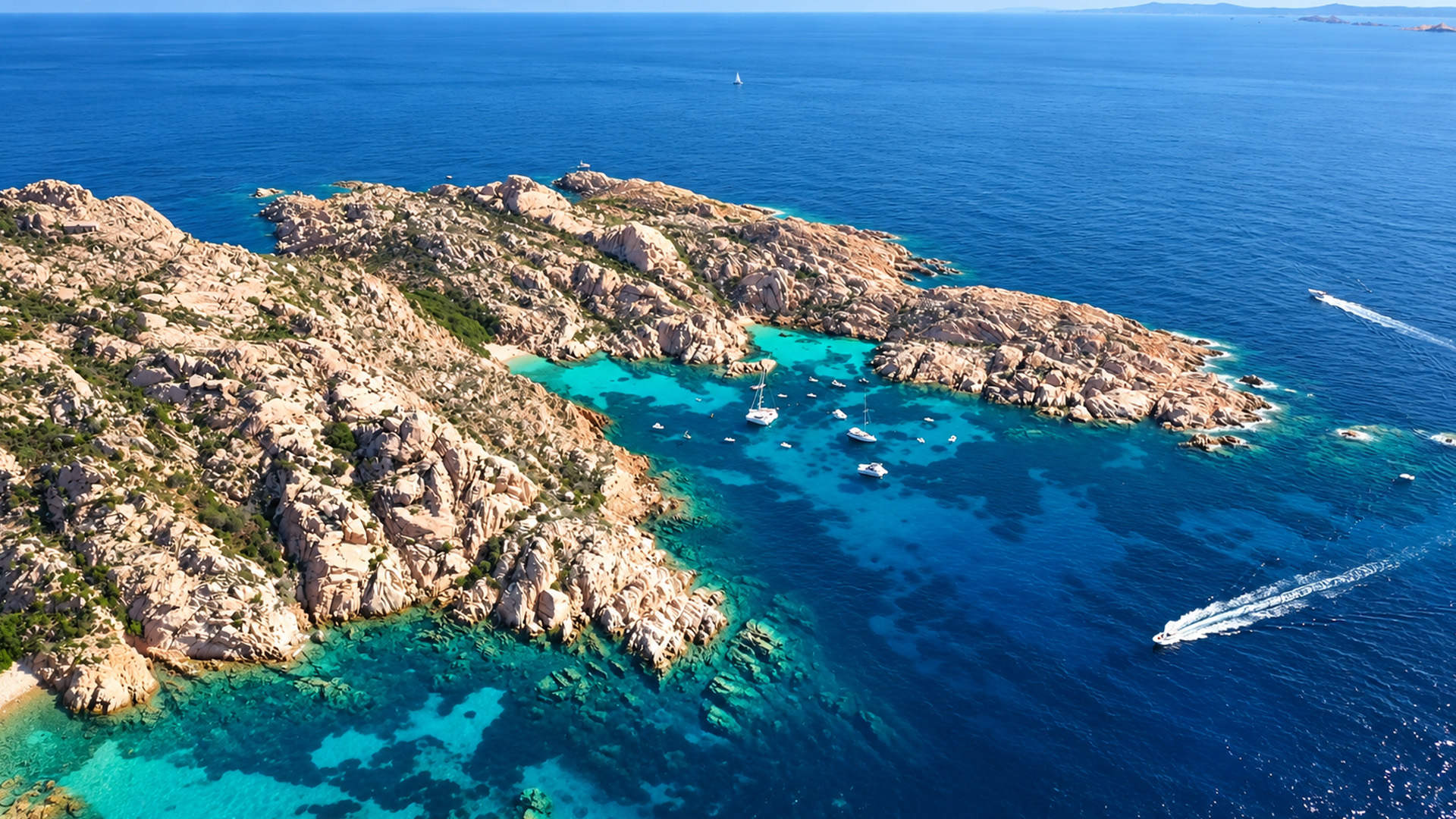 Giant rock formations surrounding a bay in Sardinia