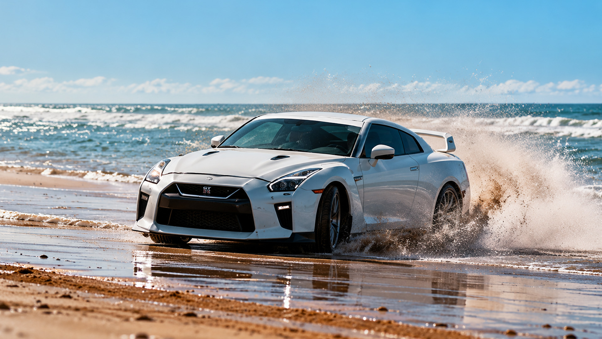Nissan R35 GT-R goes high speed drifting on an African beach