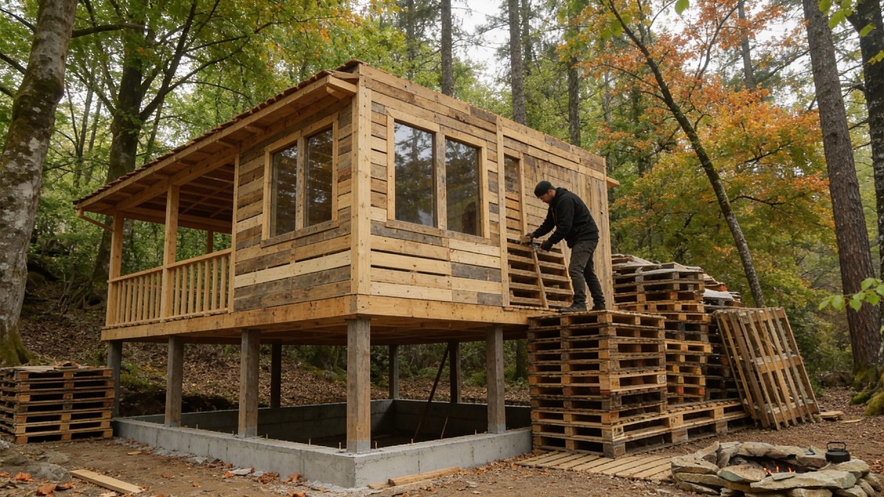 From abandoned pallets to a hidden forest cabin | Full build