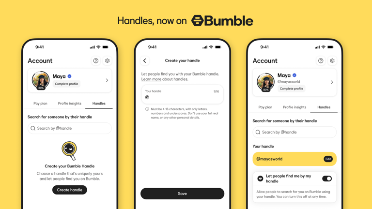 Bumble adds social media-esque handles